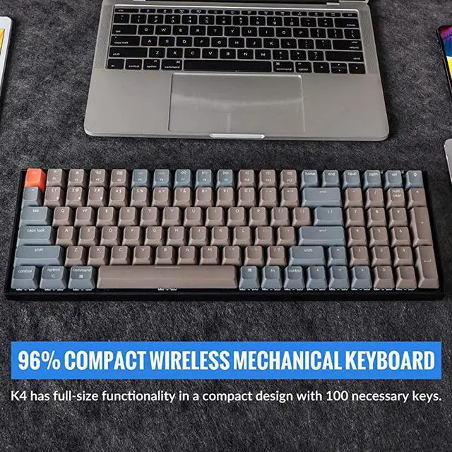 Alt view image 2 of 7 - K4 Wireless Mechanical Gaming Keyboard with White LED BacklightGateron Brown SwitchWired USB C96 Layout 100 Keys Bluetooth Computer Keyboard for Mac Windows PC Gamer Version 2