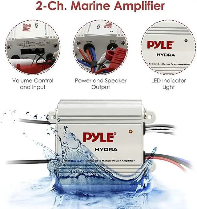 Alt view image 4 of 7 - Auto 2Channel Bridgeable Marine Amplifier 200 Watt RMS 4 OHM Full Range Stereo with Wireless Bluetooth amp Powerful Prime Speaker High Crossover HD Music Audio MultiChannel SystemPLMRMB2CW