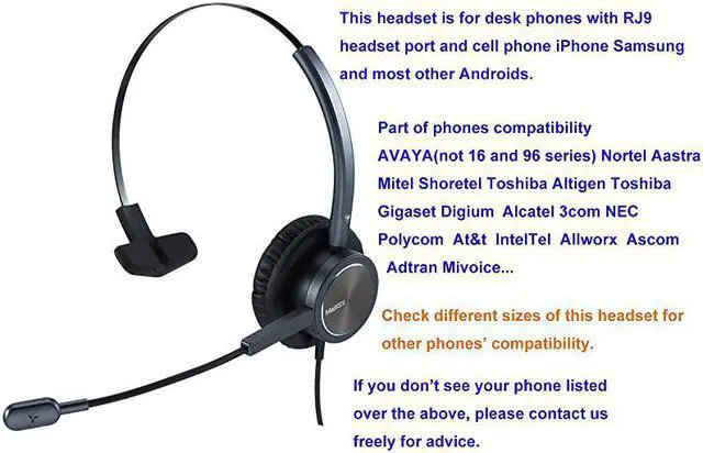 Alt view image 4 of 5 - Center Headset with RJ9 Jack 35mm Connector for Landline Deskphone Cell Phone PC Laptop Office Business Telephone Headset with Noise Canceling Microphone for Polycom Avaya Nortel Aastra