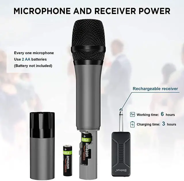 Alt view image 4 of 6 - Microphone UHF Dual Handheld Dynamic Mic System Set with Rechargeable Receiver 160ft Range 635mm14 Plug for Karaoke Voice Amplifier PA System Singing Machine Church