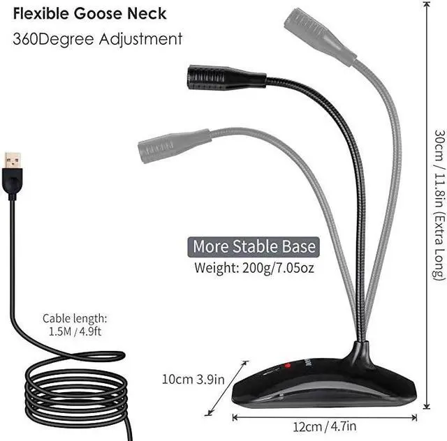 Alt view image 2 of 7 - Computer Microphone with Mute ButtonPlugPlay CondenserDesktop PC Laptop Mac PS4 Mic LED Indicator 360 Gooseneck Design Recording Dictation YouTube Gaming StreamingOmnidirectional
