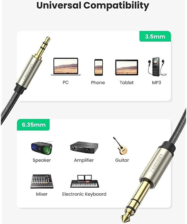 Alt view image 2 of 6 - 635mm 14 Male to 35mm 18 Male TRS Stereo Audio Cable with Zinc Alloy Housing and Nylon Braid Compatible for iPod LaptopHome Theater Devices Amplifiers 6FT