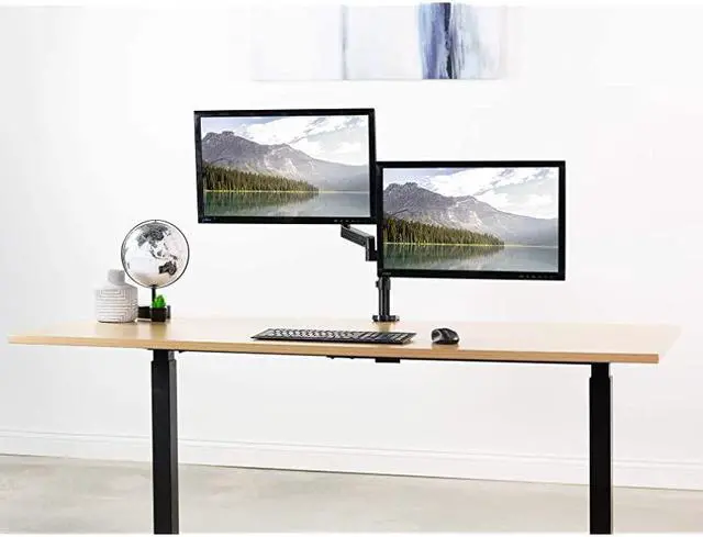 Alt view image 2 of 7 - Dual Monitor Arm Mount for 17 to 32 inch Screens Pneumatic Height Adjustment Full Articulating Tilt Swivel | Heavy Duty VESA Stand with Desk Cclamp and Grommet Option STANDV002K
