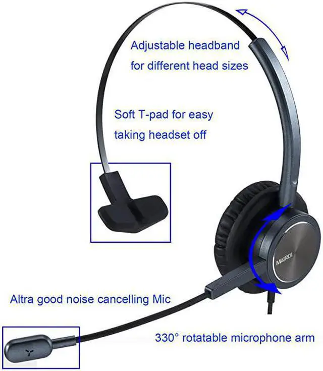 Alt view image 2 of 5 - Center Headset with RJ9 Jack 35mm Connector for Landline Deskphone Cell Phone PC Laptop Office Business Telephone Headset with Noise Canceling Microphone for Polycom Avaya Nortel Aastra