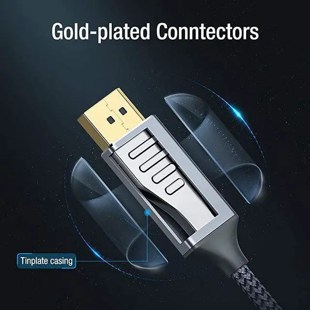 Alt view image 6 of 7 - DisplayPort to HDMI Cable 10Ft 4K UHD Nylon Braided GoldPlated DPtoHDMI Unidirectional Cord DP to HDMI Male Chords Display Port to HDTV Monitor Video Cable DP Ports to HDMI Ports Connector