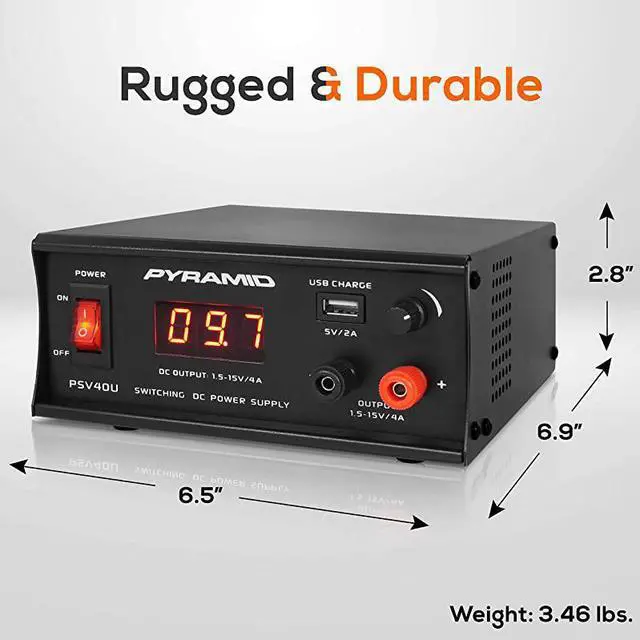 Alt view image 7 of 7 - Universal Compact Bench Power Supply 4 Amp Regulated Benchtop ACDC Converter Power Supply for CB Radio HAM w 120240V AC Switchable to 15V15 Volt DC USB Digital LCD Display  PSV40U