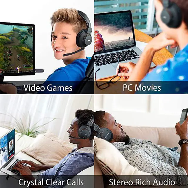 Alt view image 2 of 7 - DG59M Wireless Gaming Headphones Set wDetachable Boom Mic Bluetooth USB Audio Dongle Compatible with PS4 PS5 PC Laptop Computer Chat Music Easy Mute No Delay 40hrs Play Time