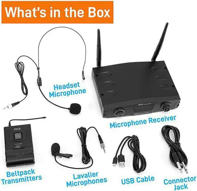 Alt view image 7 of 7 - Compact UHF Wireless Microphone System Pro Portable 1 Channel Desktop Digital Mic Receiver Set w BeltPack Transmitter Receiver Headset and Lavalier Mics XLR For Home PA  PDWM1988BBlack