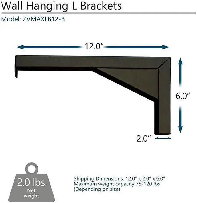 Alt view image 2 of 6 - 12quot Black Universal Projector Screen LBrackets Reinforced Single Metal Welded Construction Wall or Ceiling Mount Includes Hooks and Hardware Model ZVMAXLB12B
