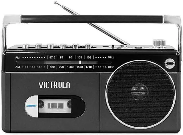 Alt view image 2 of 4 - Mini Bluetooth Boombox with Cassette Player Recorder and AmFM Radio Grey
