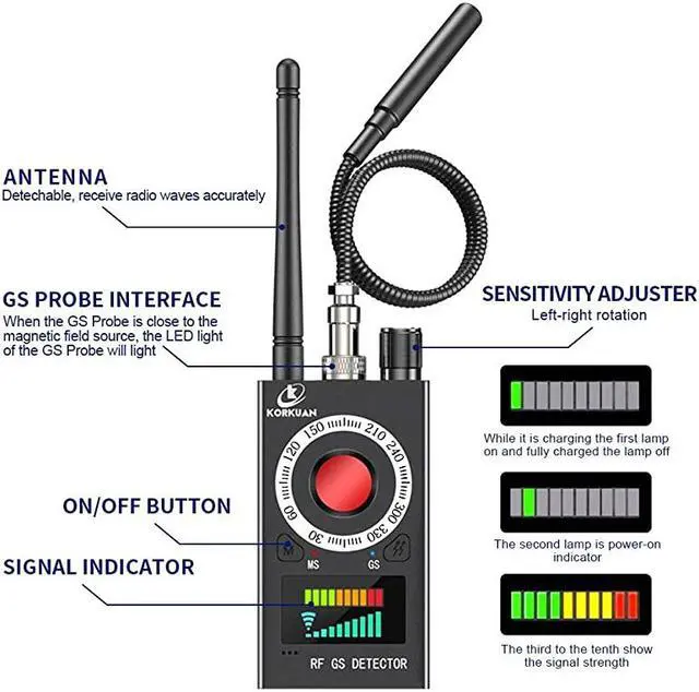 Alt view image 7 of 7 - Spy Detector RF Detector Camera Finder Bug Detector Upgraded RF Signal Detector LNYOSN GSM Tracking Device for Wireless Audio Bug Hidden Camera Detector