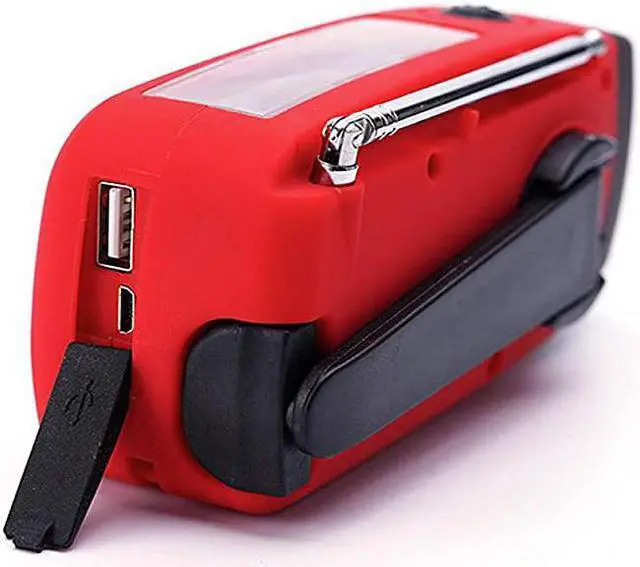 Alt view image 5 of 7 - Weather Radio Hand Crank Self Powered Solar Emergency Radios with 3 LED Flashlight 1000mAh Power Bank Smart Phone Charger Red