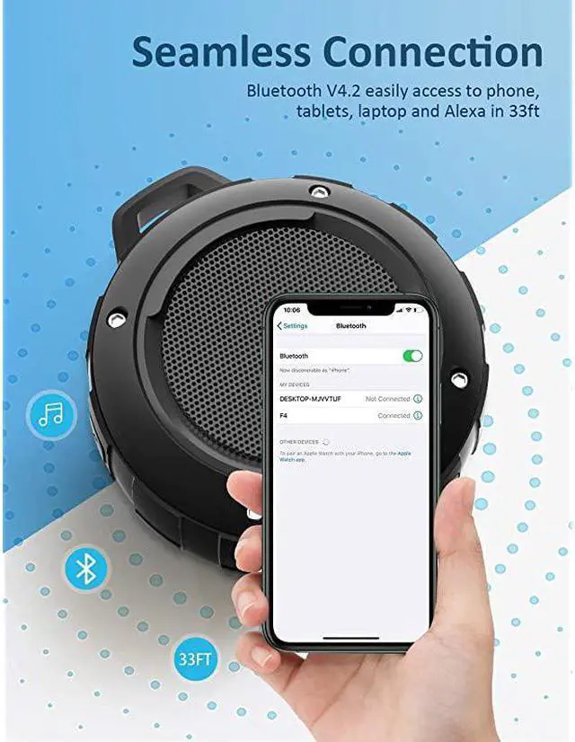 Alt view image 5 of 6 - Outdoor Waterproof Bluetooth Speaker, Wireless Portable Mini Shower Travel Speaker with Subwoofer, Enhanced Bass, Built in Mic for Sports, Pool, Beach, Hiking, Camping (Black)