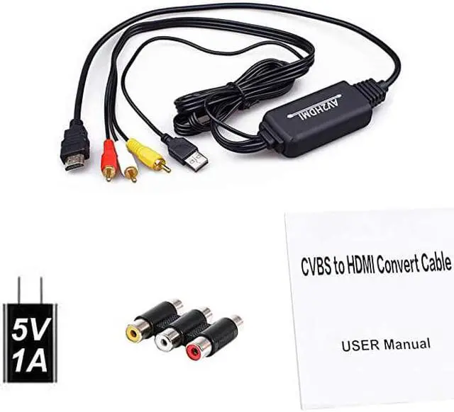 Alt view image 6 of 6 - RCA to HDMI Converter Cable  AV to HDMI Adapter Cable Cord 3RCA CVBS Composite Audio Video in to 1080P HDMI Out Supporting PAL NTSC for Wii VHS VCR Camera DVD RCA to HDMI KitBlack