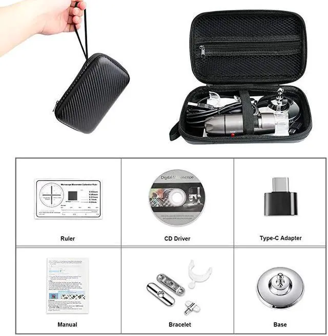 Alt view image 5 of 7 - USB Microscope Camera 40X to 1000X  Digital Microscope with Metal Stand amp Carrying Case Compatible with Android Windows 7 8 10 Linux Mac Portable Microscope Camera USB Microscope