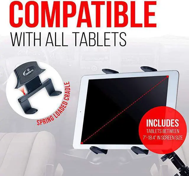 Alt view image 5 of 7 - Tablet Cup Holder Mount for Car or Truck by  Enduro Series Heavy Duty ELD Mount Aluminum 3Way Adjustable Arm with Universal Spring Loaded Tablet Cradle