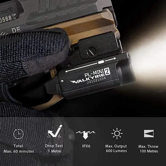 Alt view image 2 of 7 - PLMini 2 Valkyrie 600 Lumens Magnetic USB Rechargeable Compact Weaponlight with Adjustable Rail High Performance CW LED Tactical Flashlight with Builtin Battery Black