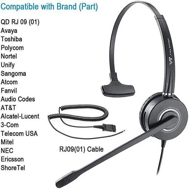 Alt view image 2 of 7 - Microphone Noise-Cancelling Headphone QD-Plantronic - Quick Disconnect Call Center IP Phone Headset with QD-RJ09 Cables