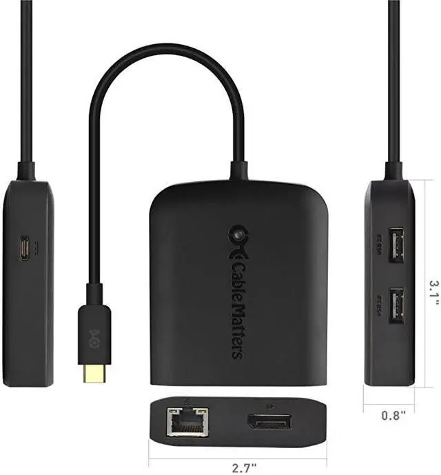 Alt view image 5 of 7 - USB C Multiport Adapter USB C Hub with DisplayPort 8K 2X USB 20 Fast Ethernet and 60W Charging in Black USBC and Thunderbolt 3 Port Compatible with MacBook Pro and More