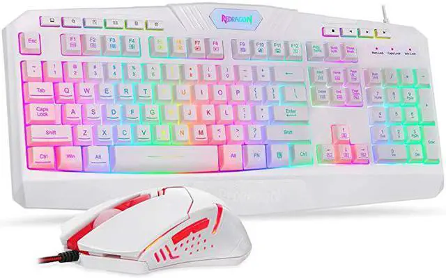 Main image of S101 Wired Gaming Keyboard and Mouse Combo RGB Backlit Gaming Keyboard with Multimedia Keys Wrist Rest and Red Backlit Gaming Mouse 3200 DPI for Windows PC Gamers (White)