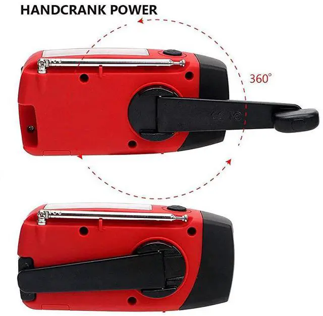 Alt view image 7 of 7 - Weather Radio Hand Crank Self Powered Solar Emergency Radios with 3 LED Flashlight 1000mAh Power Bank Smart Phone Charger Red