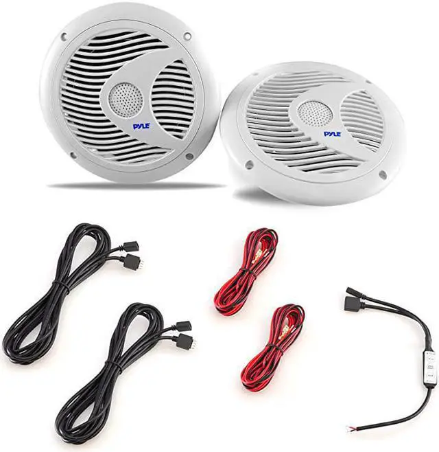 Alt view image 4 of 6 - 65 Inch Dual Marine Speakers IP44 Waterproof and Weather Resistant Outdoor Audio Stereo Sound System with Builtin Led Lights 150 Watt Power and Polyprone Cone 1 Pair PLMR6LEW White