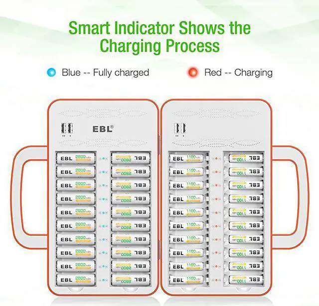 Alt view image 5 of 7 - 40Slot Battery Charger for 2/4/.20/24.38/40 pcs AA AAA Rechargeable Batteries - Advanced Multiple Battery Charger with 4 USB Output for Phones - Handle Design(Batteries not Included)