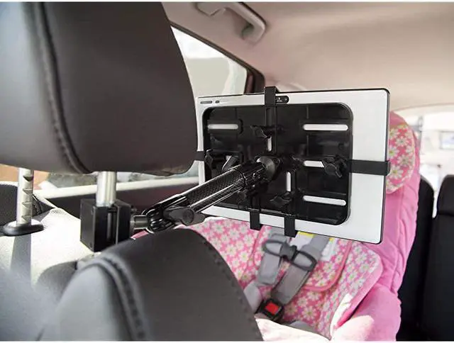 Alt view image 3 of 7 - Premium Car Headrest Tablet Holder with Adjustable Arm Heavy Duty Carbon Fiber Car Tablet Mount for iPad Galaxy Fire Tablets MI7311