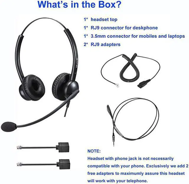 Alt view image 6 of 7 - Headset with Noise Canceling Microphone Duo Call Center Telephone Headset with RJ9 Jack 35mm Connector for Landline Deskphone Cell Phone PC Laptop Work for Polycom Avaya Nortel Aastra