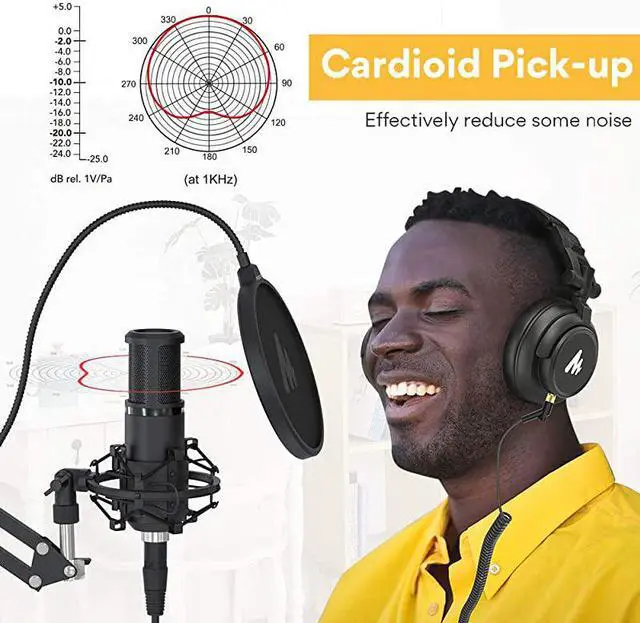 Alt view image 3 of 7 - XLR Condenser Microphone Kit  AUPM320S Professional Cardioid Vocal Studio Recording Mic for Streaming Voice Over Project HomeStudio