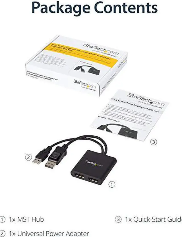 Alt view image 6 of 7 - com 2Port Multi Monitor Adapter DisplayPort 12 MST Hub to Dual 4K 30Hz or 1080p USB Bus Powered Video Splitter for Extended Desktop Mode on Windows MSTDP122DP Black