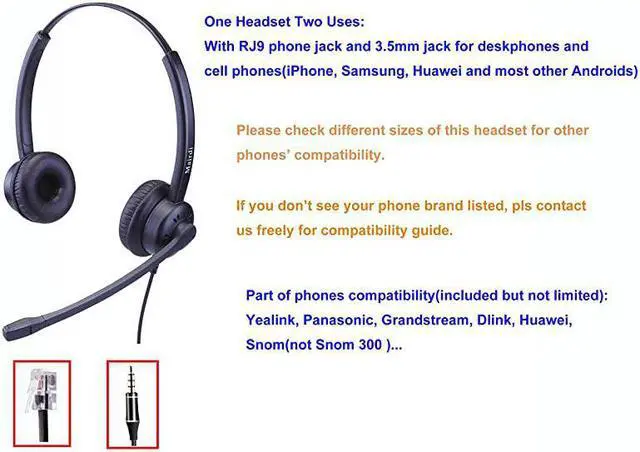 Alt view image 5 of 7 - Headset with Noise Canceling Microphone Including RJ9 35mm Connectors for Landline Deskphone and Smartphone PC Laptops Call Center Office Headset for Yealink Grandstream Snom