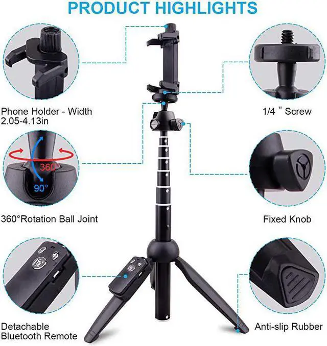 Alt view image 3 of 7 - Stick Tripod Bluetooth LATZZ 40 Inch Extendable Phone Tripod Monopod with Wireless Remote Shutter and Tripod Stand Compatible iPhone 11 ProXs MAXXRX88P77PGalaxy Note 8S10S9+S9 More