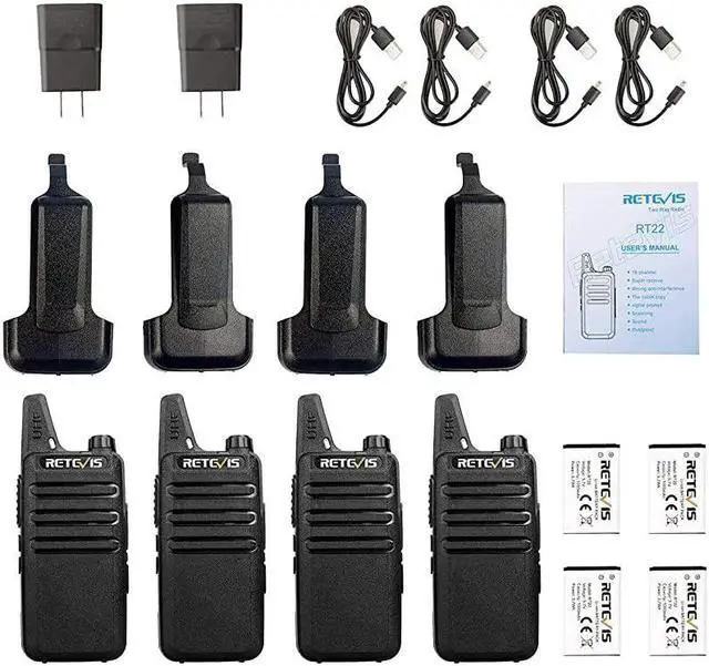 Alt view image 7 of 7 - RT22 Two Way Radio Long Range RechargeablePortable 2 Way RadioHandsfree Walkie Talkie for Adults Commercial Cruises Hunting Hiking 4 Pack