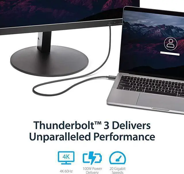 Alt view image 3 of 7 - com 20Gbps Thunderbolt 3 Cable - 6.6ft/2m - Black - 4K 60Hz - Certified TB3 USB-C to USB-C Charger Cord w/ 100W Power Delivery (TBLT3MM2M)