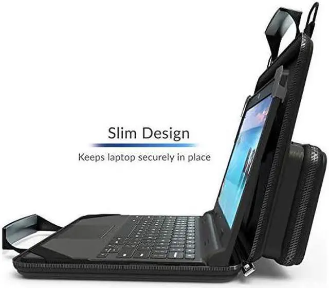 Alt view image 6 of 7 - 11116 inch Workin Chromebook Laptop Case with Pouch and Shoulder Strap Black PU