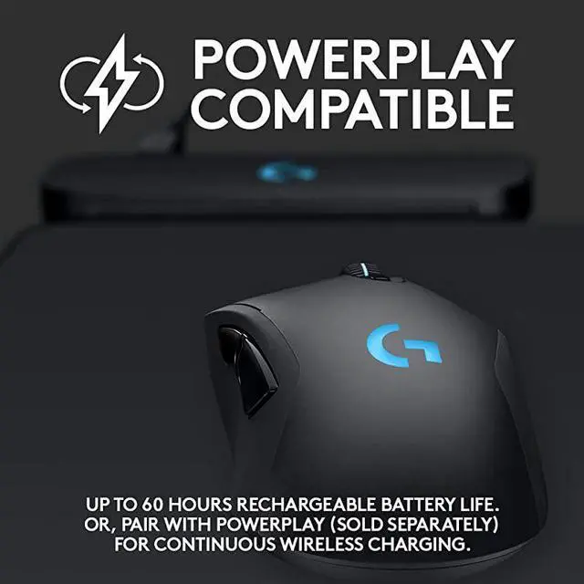 Alt view image 6 of 7 - 703 Lightspeed Wireless Gaming Mouse WHero 16K Sensor PowerPlay Compatible Lightsync RGB Lightweight 95G+10G Optional 10016 000 DPI Rubber Side Grips Black