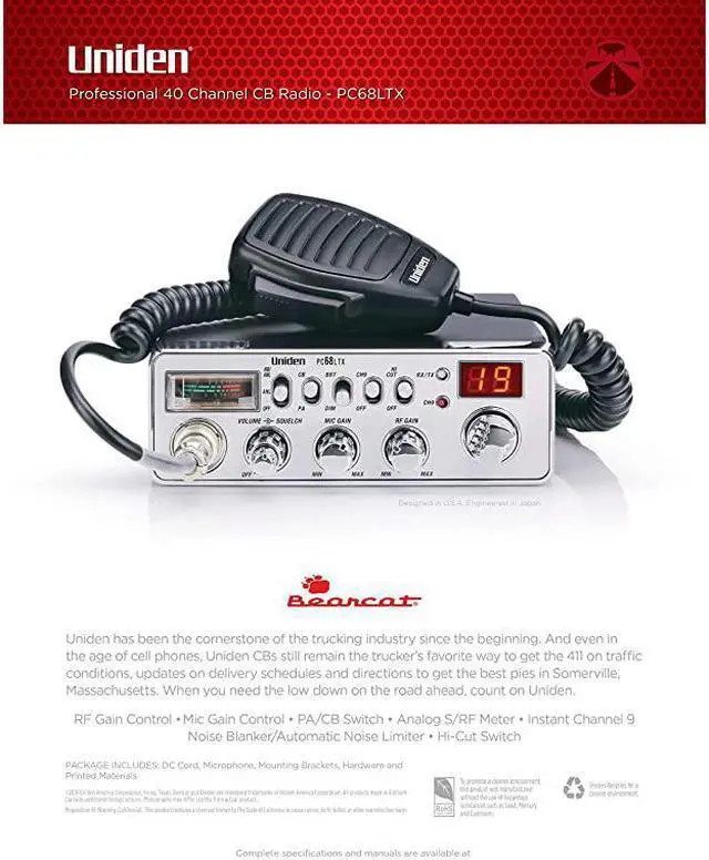 Alt view image 2 of 7 - PC68LTX 40Channel CB Radio with PACB Switch RF Gain Control Mic Gain Control Analog SRF Meter Instant Channel 9 Automatic Noise Limiter and HiCut SwitchSilver
