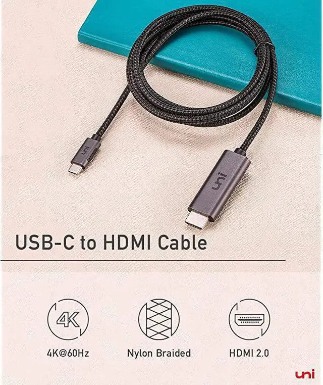 Alt view image 2 of 7 - USB C to HDMI Cable for Home Office | 6ft 4K60Hz  USB Type C to HDMI Cable Thunderbolt 3 Compatible for MacBook Pro 20202019 MacBook AiriPad Pro 2020 Surface Book 2 Galaxy S20 and More