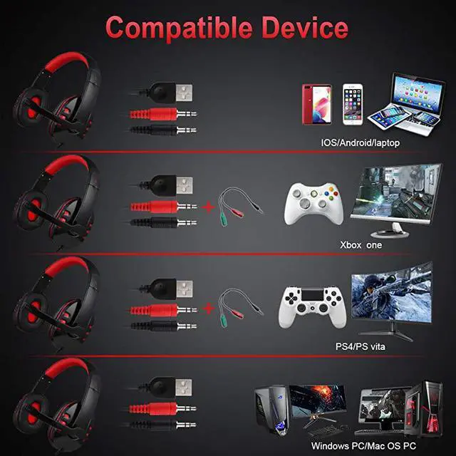 Alt view image 5 of 7 - Gaming Keyboard Mouse Headset ComboUSB Wired Crack Backlit Keyboard114 Keys Letters Glow LED KeyboardRed LED Light Headset for Laptop PC Computer Work and Game
