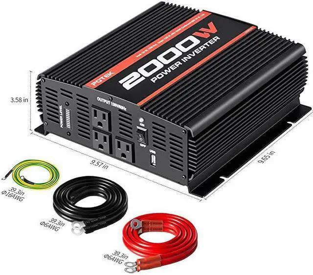 Alt view image 2 of 7 - 2000W Power Inverter 3AC Outlets 12V DC to 110V AC Car Inverter with 2A USB Port and Bluetooth