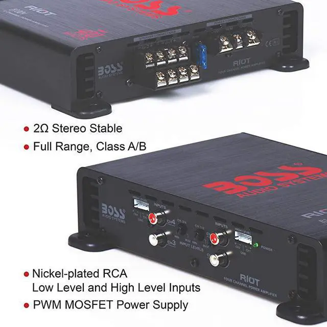 Alt view image 3 of 7 - R1004 4 Channel Car Amplifier Riot Series 400 Watts Full Range Class AB 2 Ohm Stable IC Integrated Circuit Great for Car Speakers and Car Stereos