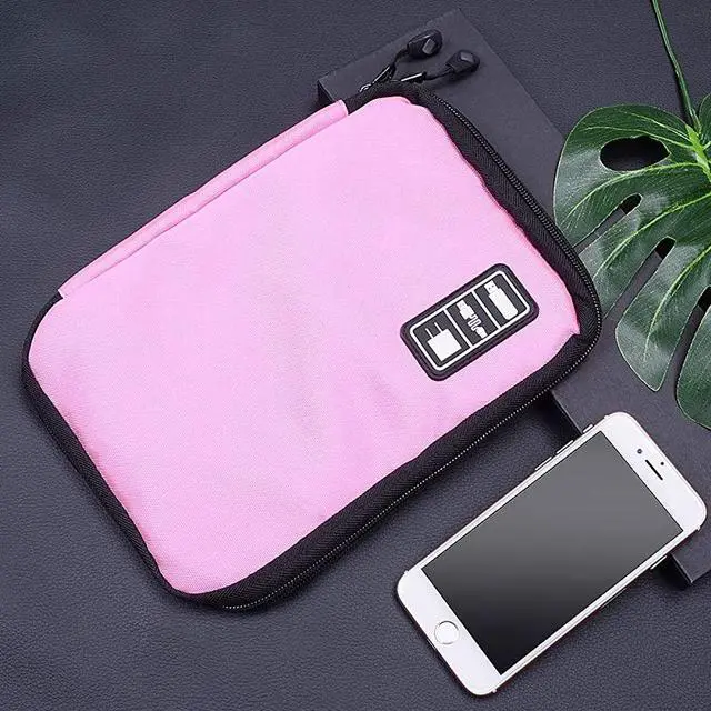 Alt view image 7 of 7 - Smart Watch Bands Organizer Waterproof Portable Electronics Travel Accessories Organizer Bag for Watch Bands Cable Charger Headset SD Card Pink