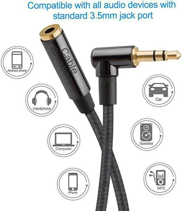 Alt view image 5 of 7 - 35mm Headphone Extension Cable Right Angle 35mm Male to Female Audio Stereo Cable with SilverPlating Copper Compatible with iPhones iPad Sony Beats PS4 Headset Black 3Feet