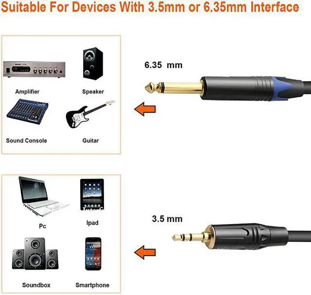 Alt view image 2 of 7 - 1/8" TRS Stereo to Dual 1/4" TS Mono Y-Splitter Cable, 3.5mm Mini Jack Aux to Quarter inch 6.35mm Jack Stereo Breakout Cord - 3.3 feet