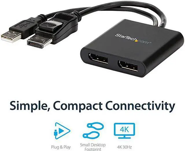 Alt view image 3 of 7 - com 2Port Multi Monitor Adapter DisplayPort 12 MST Hub to Dual 4K 30Hz or 1080p USB Bus Powered Video Splitter for Extended Desktop Mode on Windows MSTDP122DP Black
