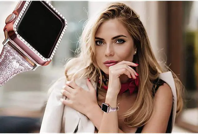Alt view image 7 of 7 - 38mm Case Compatible with Apple Watch Band Bling Full Cover Bumper Protective Frame Screen Protector for iWatch Series 321 Silver38mm