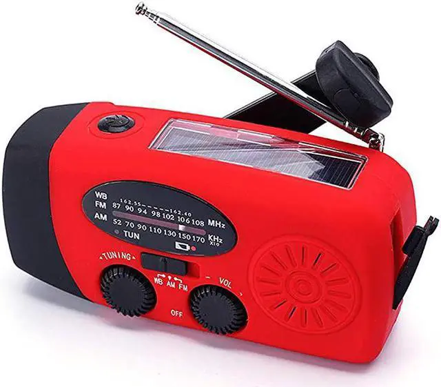 Alt view image 2 of 7 - Weather Radio Hand Crank Self Powered Solar Emergency Radios with 3 LED Flashlight 1000mAh Power Bank Smart Phone Charger Red