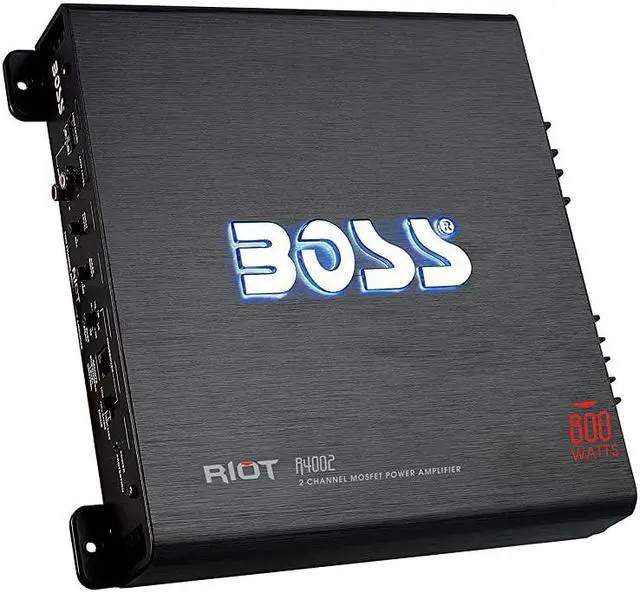 Alt view image 2 of 6 - R4002 Riot 800 Watt 2 Channel 2 4 Ohm Stable Class AB Full Range Bridgeable Mosfet Car Amplifier with Remote Subwoofer Control