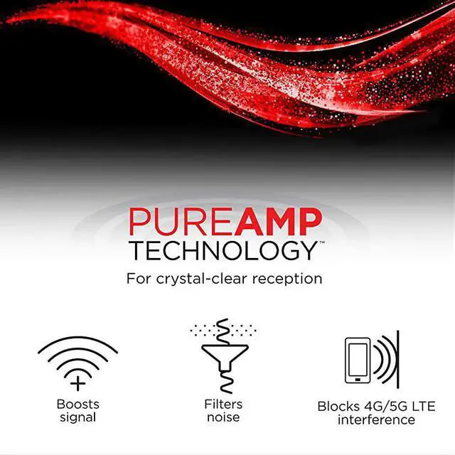 Alt view image 2 of 7 - Indoor TV Antenna Amplifier Low Noise Antenna Signal Booster Clears Up Pixelated Low-Strength Channels HD TV Digital VHF UHF AC Power Adapter Black 42178